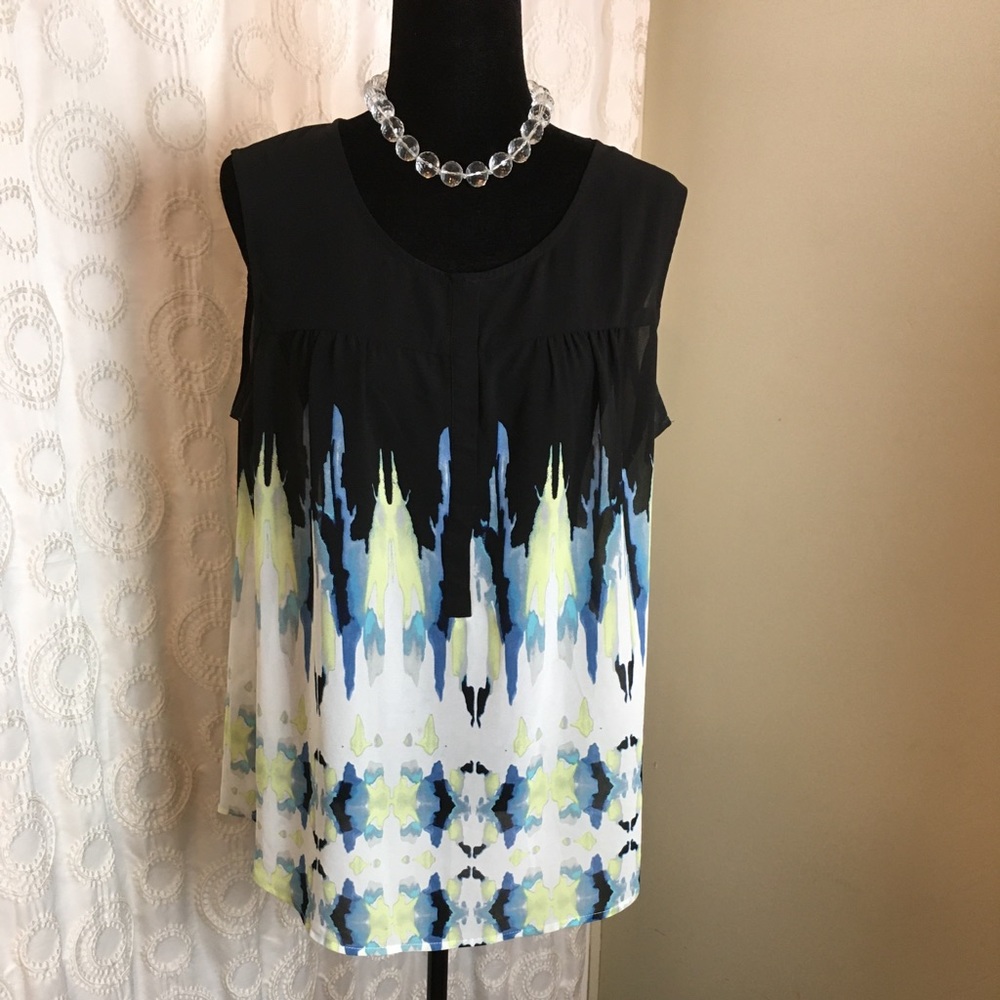 Rose & Olive Black Multicolor Sleeveless Printed Blouse